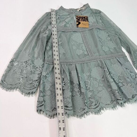Chance Or Fate Blouse Womens Medium Green Floral Lace Mock Neck Long Sleeve NEW - Picture 10 of 13